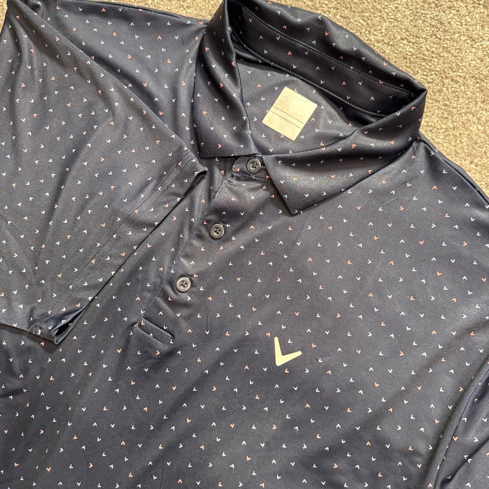 Callaway Golf Polo Shirt Mens XXL Navy Blue Chevron Print Performance Athletic